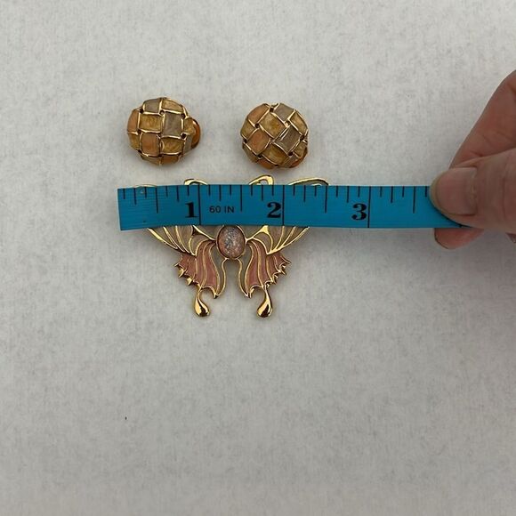 Vintage Enamel 3pc Set Butterfly Pin & Clip Earrings Pastels in GoldTone AVON - Picture 9 of 11